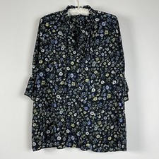 Uniqlo Paul & Joe Womens Floral Frill Sleeve Tie-Neck Blouse Medium Black Boho