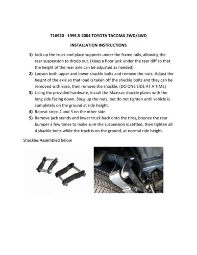2" Lift Shackles MaxTrac 716920 Fits 1995-04 Toyota Tacoma 6 Lug Suspension Kit - Picture 8 of 24