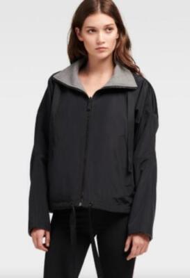 DKNY Jacket Reversible Funnel-Neck Zip-Up Windbreaker Black Gray M