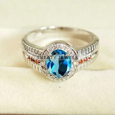 London Blue Topaz Oval Gemstone With 925 Sterling Silver Ring For Men's #B213