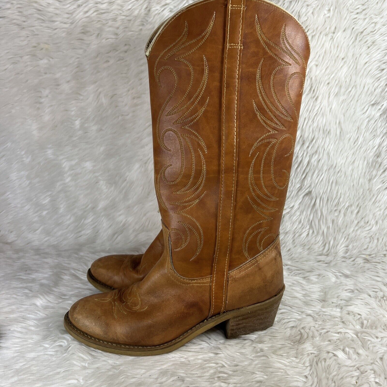 Vintage 70's Dingo Brown Leather Cowboy Western B… - image 1