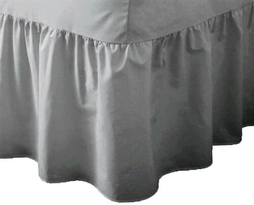 24" Deep Plain Dyed Non-Iron Percale Cotton Double Bed Valance Sheet Silver Grey - Picture 1 of 1