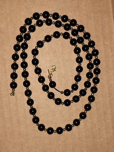 Signed MONET Black Gold Beaded Necklace 