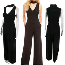 Badgley Mischka Black Chiffon Choker Neck Wide Leg Jumpsuit Pants US 4