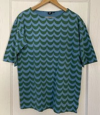 Marimekko Uniqlo Tunic Top Women's Sz S Green Blue Wave Pattern