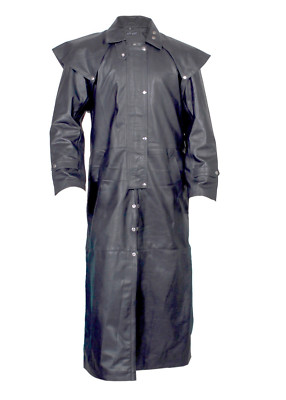 HANDGEFERTIGTER SCHWARZER STAUBTUCH 100 % ECHTES LEDER Trenchcoat / Reitmantel Herren Herren