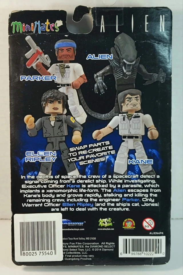 Juego de 4 figuras ALIEN ANNIVERSARY MINI MATES: Ripley Kane Parker Xenomorph sin abrir Foto 2 de 4