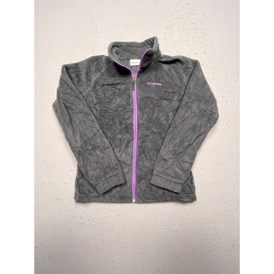 Columbia Benton Springs Fleece Jacket Girls L 14/16 Gray Purple Zip Excellent