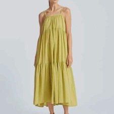 Everlane Tiered Dress gingham check billow maxi womens Green (small) minimalist