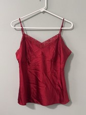Vintage Talbots Silk Camisole Red Lace Trim Tank Top Size 10 EUC