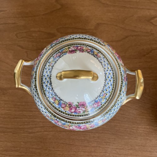 Set Of T & V Limoges France Floral blue and white gold Rim Creamer & Sugar Bow - Picture 6 of 8