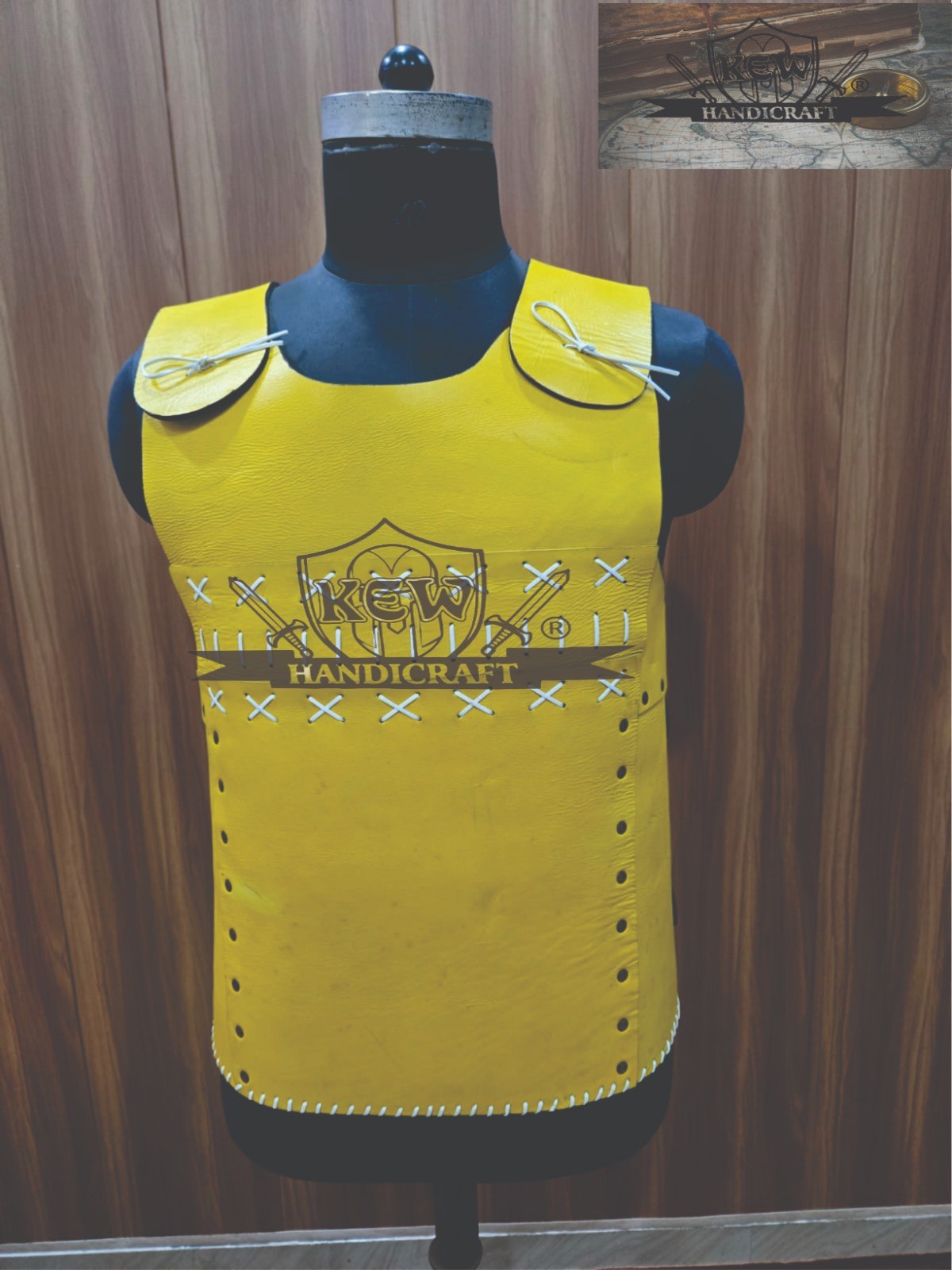 Chaleco de armadura de cuero amarillo medieval Fantasía Guerrero Cuerpo...