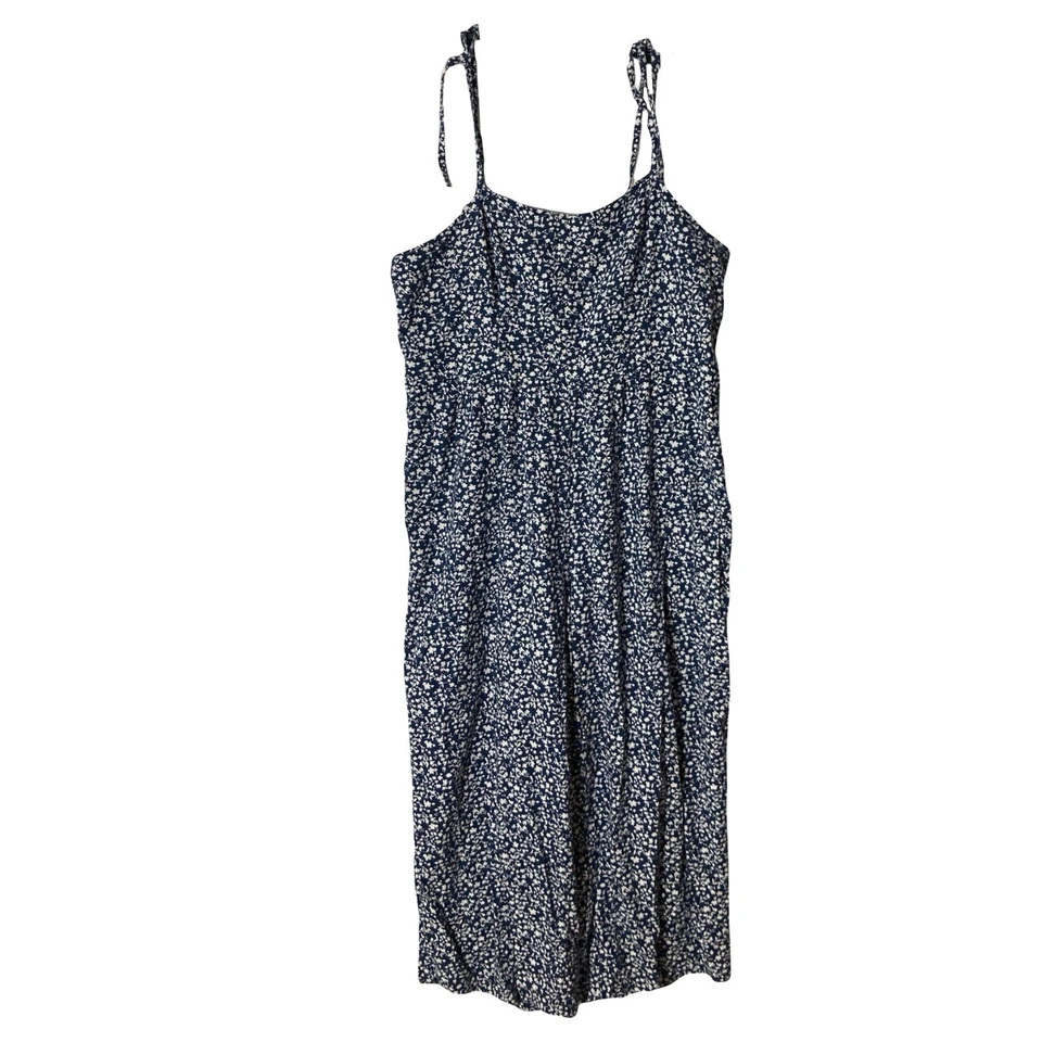 Antiguo Mono Cami Corsé Hombro Corbata Mezcla Lino Floral Azul Marino XXL Talla Grande Foto 2 de 4