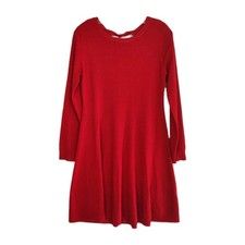 Vince Camuto Knit Dress Women's M Red Knee Length Back Bow Detail Long Sleeves