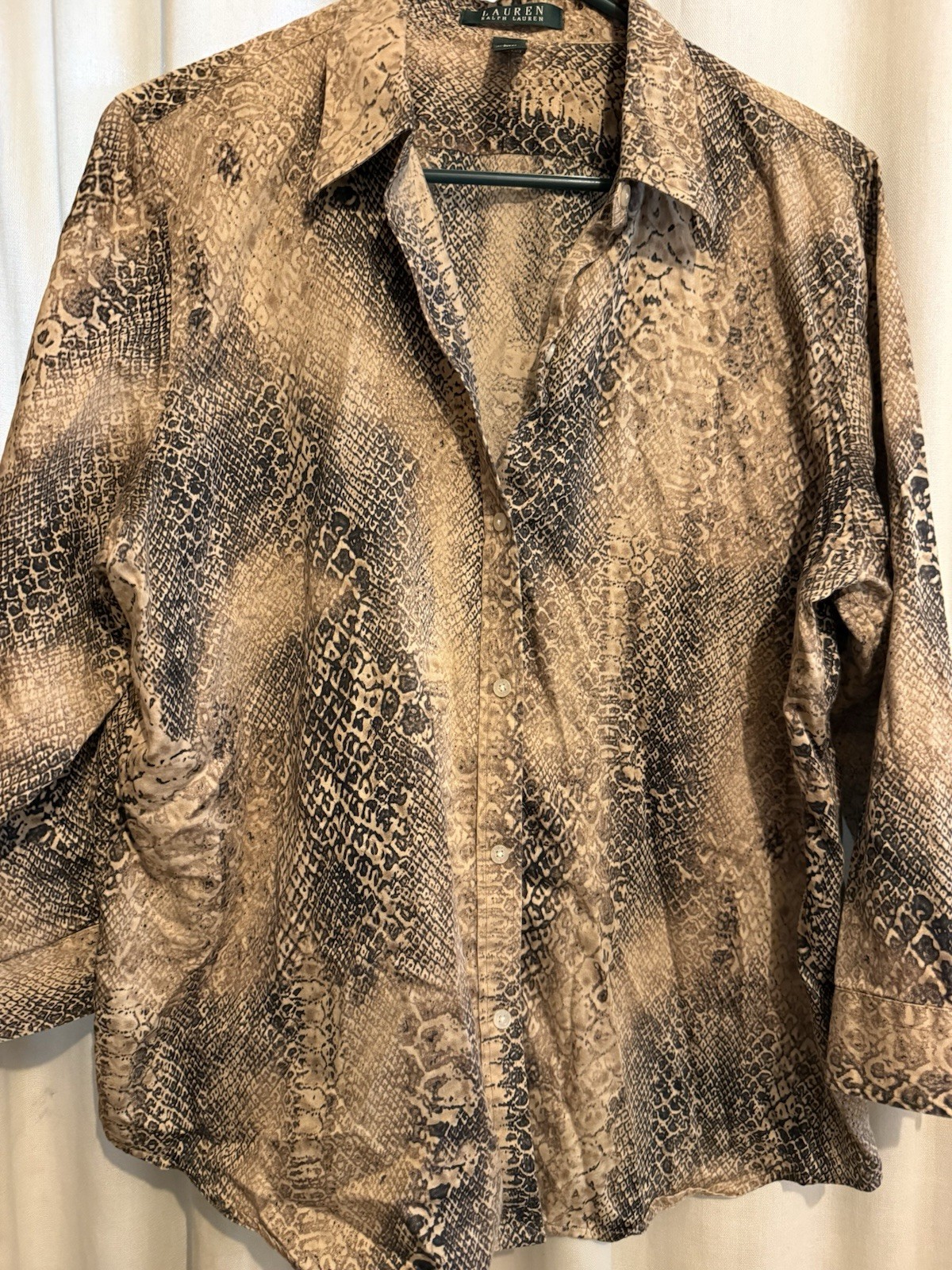 Ralph Lauren Women's Reptile Snakeskin Button-Up Blouse Size XL