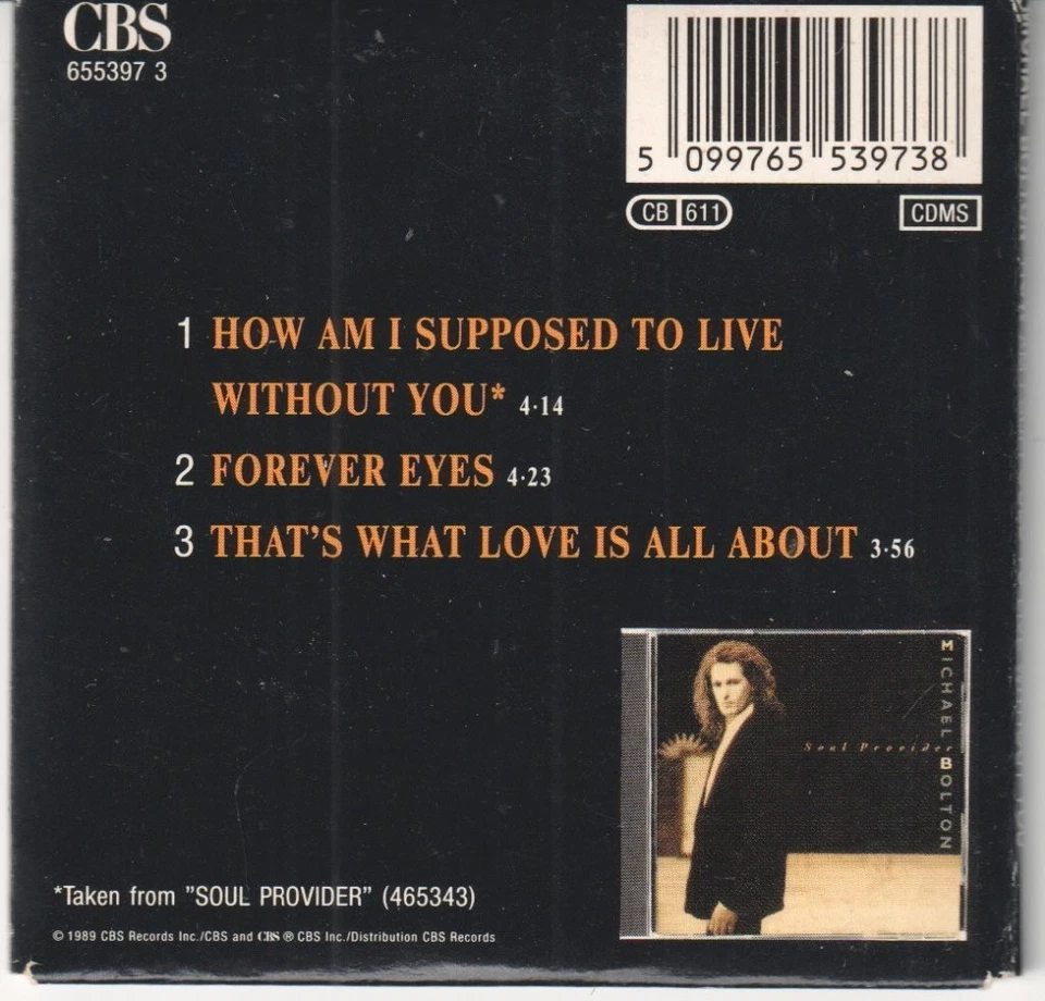 Michael Bolton How Am I Supposed To Live Without You CD Europe Cbs 1989 3" CD in - Bild 2 von 3