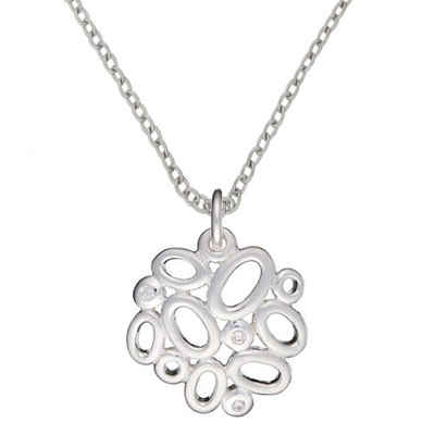 Silber Sterling Silber Halskette Zirkonia Oval Kiesel Cluster Anhänger