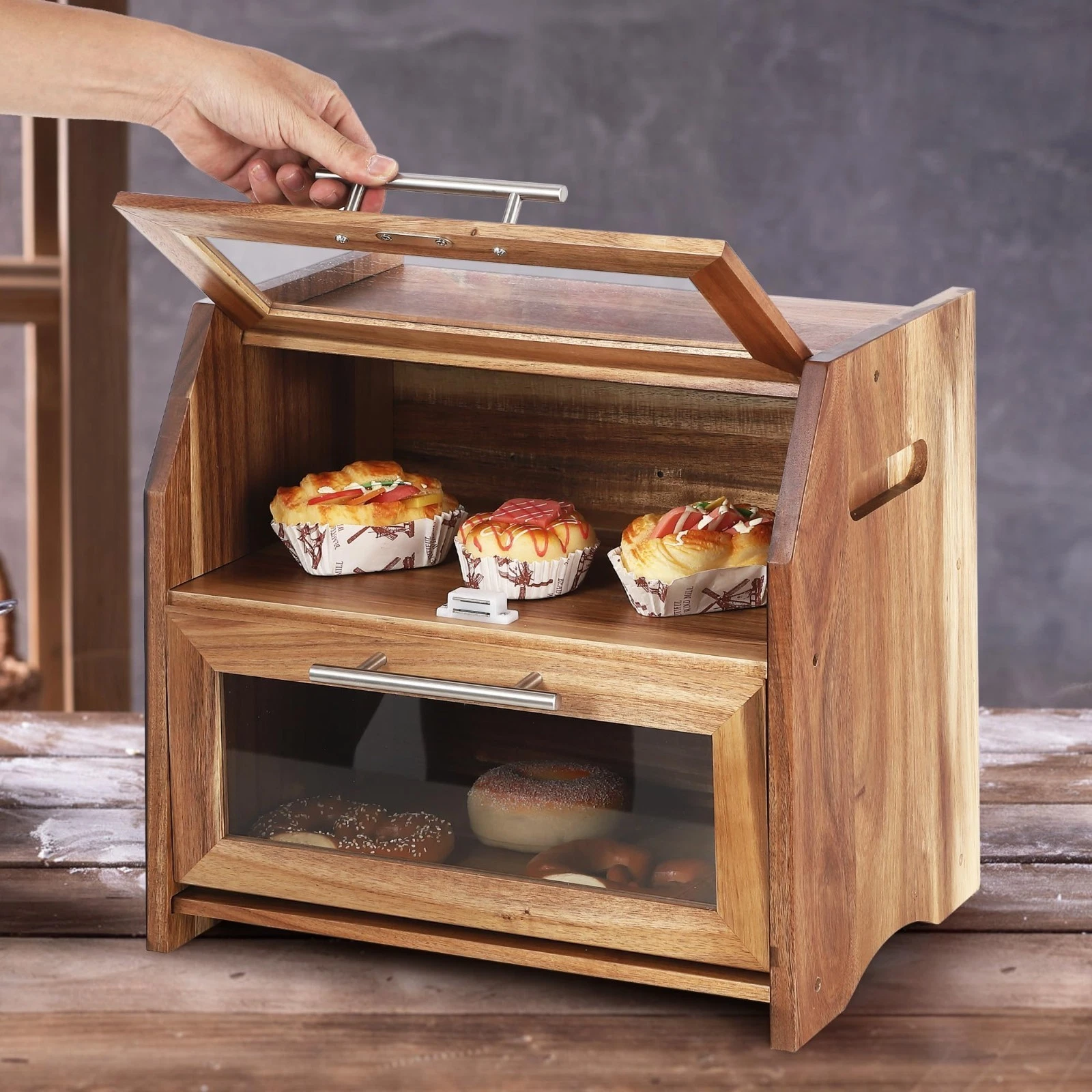 Double Layer Wood Bread Box for Kitchen Counter,Large Capacity Bread Storage
Opens in a new window o