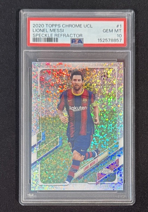 2020-21 TOPPS CHROME UCL LIONEL MESSI SPECKLE REFRACTOR #1 PSA 10 GEM MT