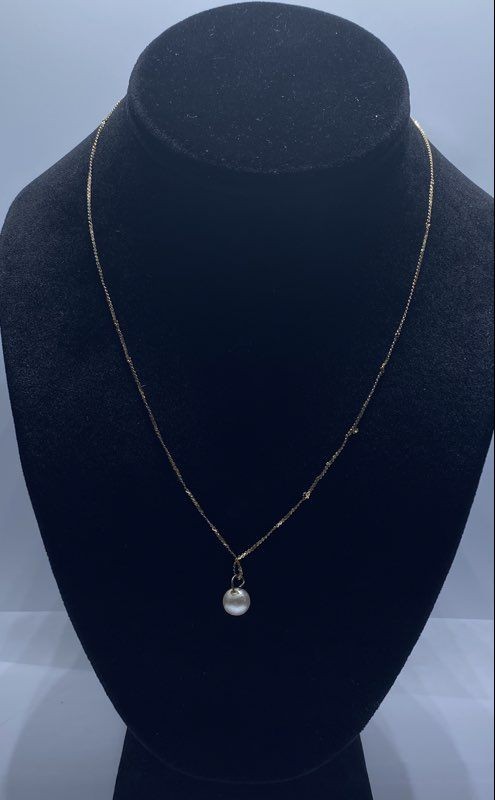 14K Yellow Gold 7.8mm Freshwater Pearl Pendant Necklace Italy 18" 2.1g