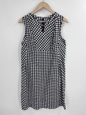 Talbots Navy Gingham Linen Blend Sleeveless Shift Dress 12P