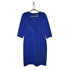 ADRIANNA PAPELL $178 Royal Blue Banded Tuck Jersey Sheath Dress 3/4 Sleeves 16