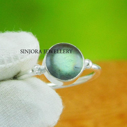 Bague En Argent Sterling 925 Avec Labradorite Naturelle - Fait Main, Taille 10