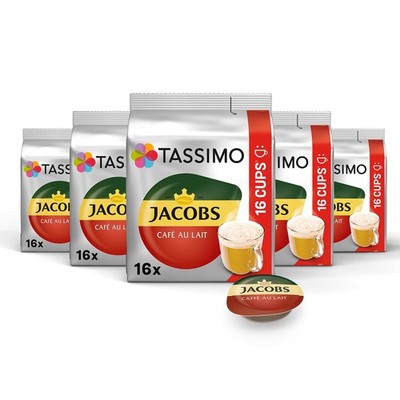 Tassimo Kapseln Jacobs Café au Lait, 5 x 16 Pads, (80 Stück) Kaffeekapseln Aroma