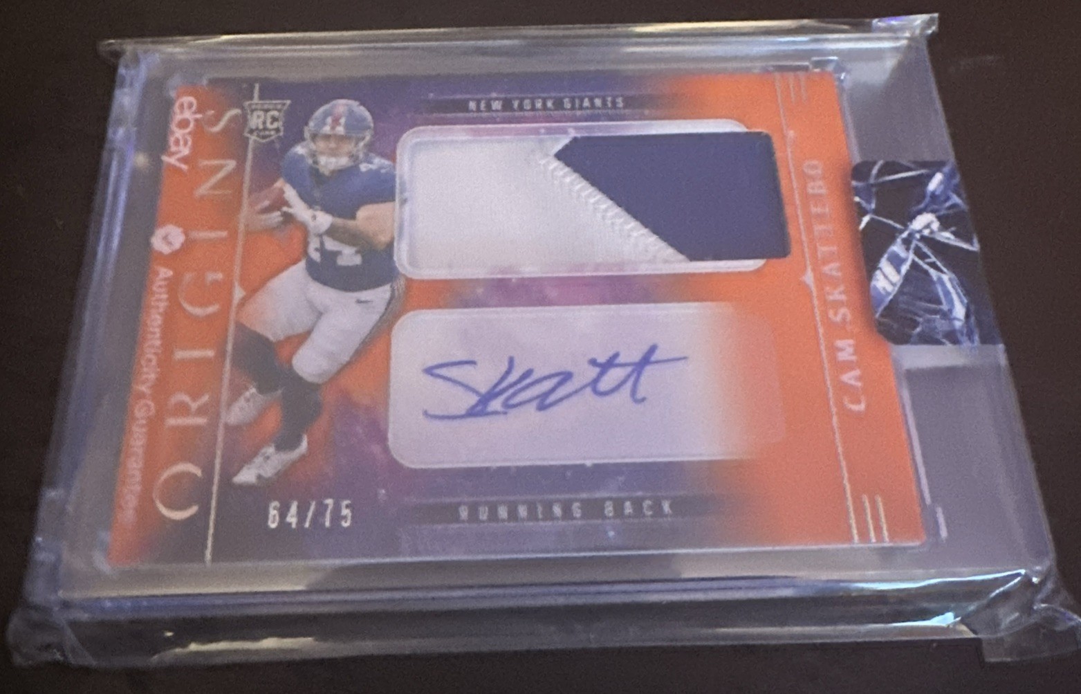 2025 PANINI ORIGINS CAM SKATTEBO RC ORANGE JUMBO RPA AUTO PATCH GIANTS 64/75👍
