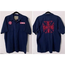 Jesse James Work Wear Shirt Mens Large Dark Blue West Coast Choppers M/C Club
