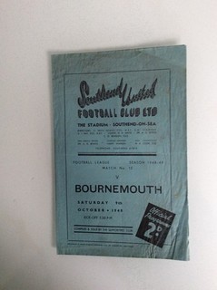 SOUTHEND UNITED V BOURNEMOUTH 09.10.1948 FOOTBALL LEAGUE GAME