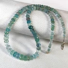 NATURAL 16" Aquamarine Gems 4-8mm Size Faceted Rondelle Beads Necklace