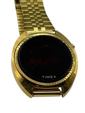 Vintage TIMEX Gold Tone Digital LED Wristwatc...
