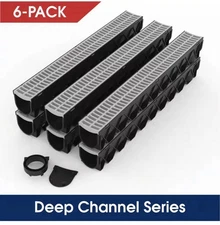 RELN Storm Drain 5"x39.4" Channel Drain Kit w/ Black Grate 6-Pack