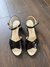 CHANEL Enamel Floral Sandals Mules Low Heel Women EU 35 C COCO MARK USED Auth