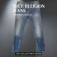 True Religion Jeans Faded Wash Frayed Hem Iconic Stitching Denim Women's Size 31