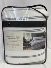 KING Woven Stripe 3pc Comforter  Sham Set White/Navy - by Threshold 108  x94  