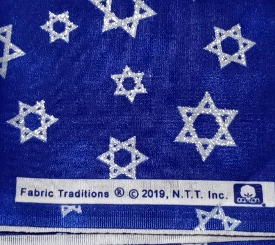Star of David Silver Glitter on Royal Blue 100% Cotton Fabric Scant Yard 35" - Image 3 of 4