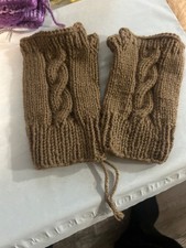 brown hand knit fingerless gloves