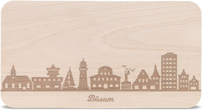 GRAVURZEILE Frühstücksbrettchen mit Gravur - Skyline Büsum - Holz Schneidebrett 