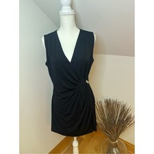 White House Black Market Black Sleeveless Faux Wrap Dress Stretchy Size M