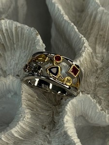 Authentic 925 Sterling Silver Gold Plated Part Multi Color Gemstones Ring Size 8