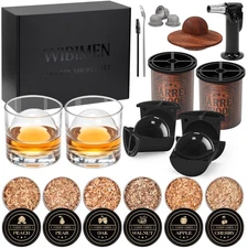 Whiskey Smoker Kit, with 2 Clear Ice Maker & 2 Whiskey Glasses, Old Fashioned...