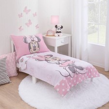 Minnie Mouse 4pc Disney Dancing Bows Toddler Comforter Bedding Set: