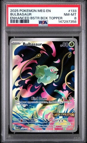 2025 POKEMON MEG EN-MEGA EVOLUTION ENHANCED BOOSTER BOX TOPPER BULBASAUR PSA 8