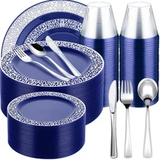 300 Pieces Disposable Plastic Dinnerware Set 100 Plastic Plates 150 Knives Forks