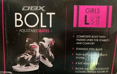 Ice Skates Adjustable Girls Sz. 5-8 DBX BOLT  Pink/ Blk /White New In Box