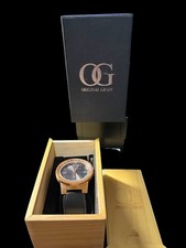 Original Grain Wood & Stainless Steel Watch Black Leather Strap Quartz Men's