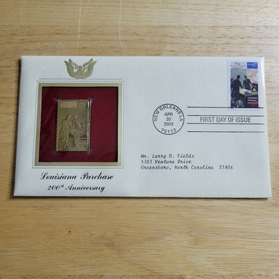 #ad #ad Louisiana Purchase 200th Anniversary 22kt Gold Replica Stamp 1st Day w card $6.25