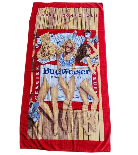 Vintage Budweiser Beach Towel Bud Bikini Girls 100% Cotton 36 X 68 in 90s Large